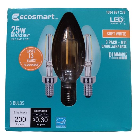 9-Pack EcoSmart B11 Candle Dimmable Glass Filament Vintage LED Light Bulb White - Picture 4 of 7